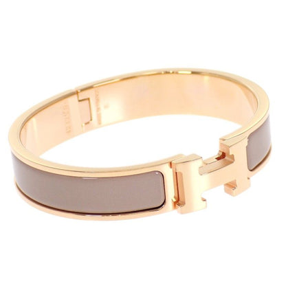Hermes Click Bracelet Bangle Metal Pink Gold Enamel Gray Brown Glasse — view 5