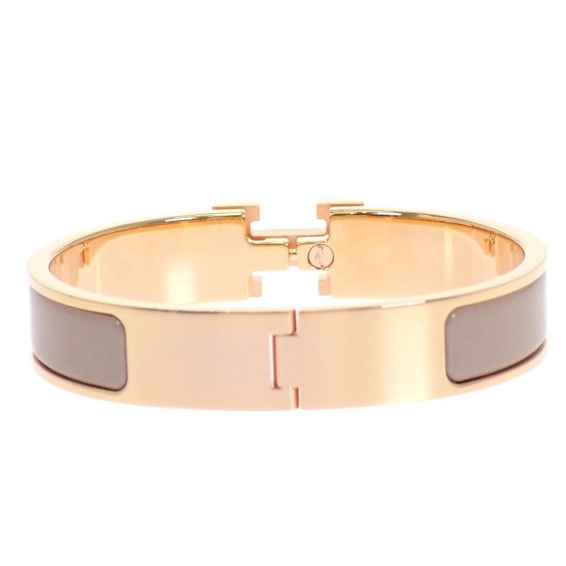 Hermes Click Bracelet Bangle Metal Pink Gold Enamel Gray Brown Glasse — view 8