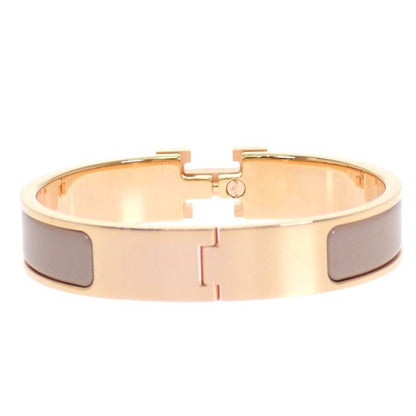 Hermes Click Bracelet Bangle Metal Pink Gold Enamel Gray Brown Glasse — view 8