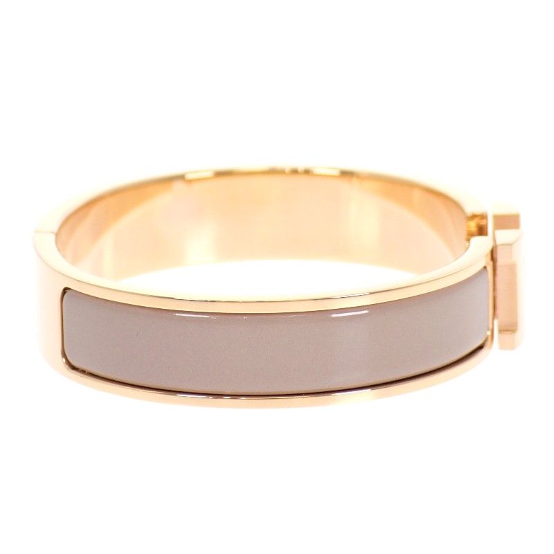 Hermes Click Bracelet Bangle Metal Pink Gold Enamel Gray Brown Glasse — view 7