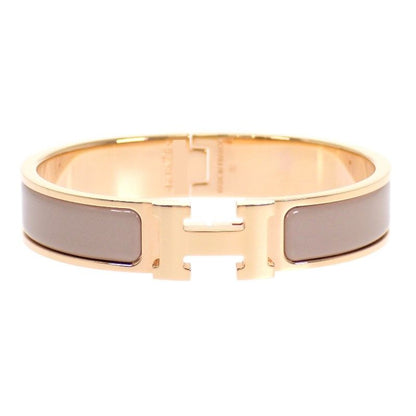 Hermes Click Bracelet Bangle Metal Pink Gold Enamel Gray Brown Glasse — view 2