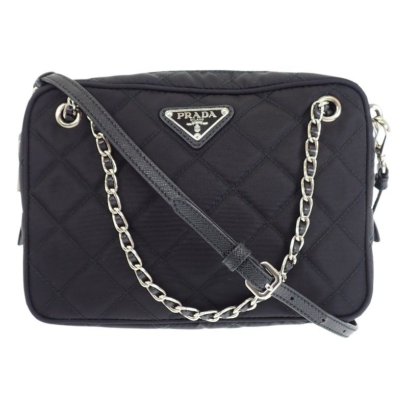 Prada Quilted 2-Way Shoulder Tote Nylon Black Silver