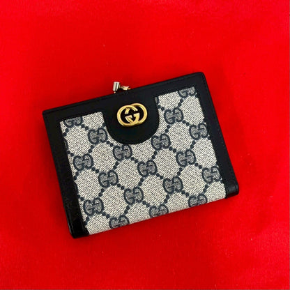 Gucci Vintage GG Logo Leather Clasp Bifold Wallet Mini Navy