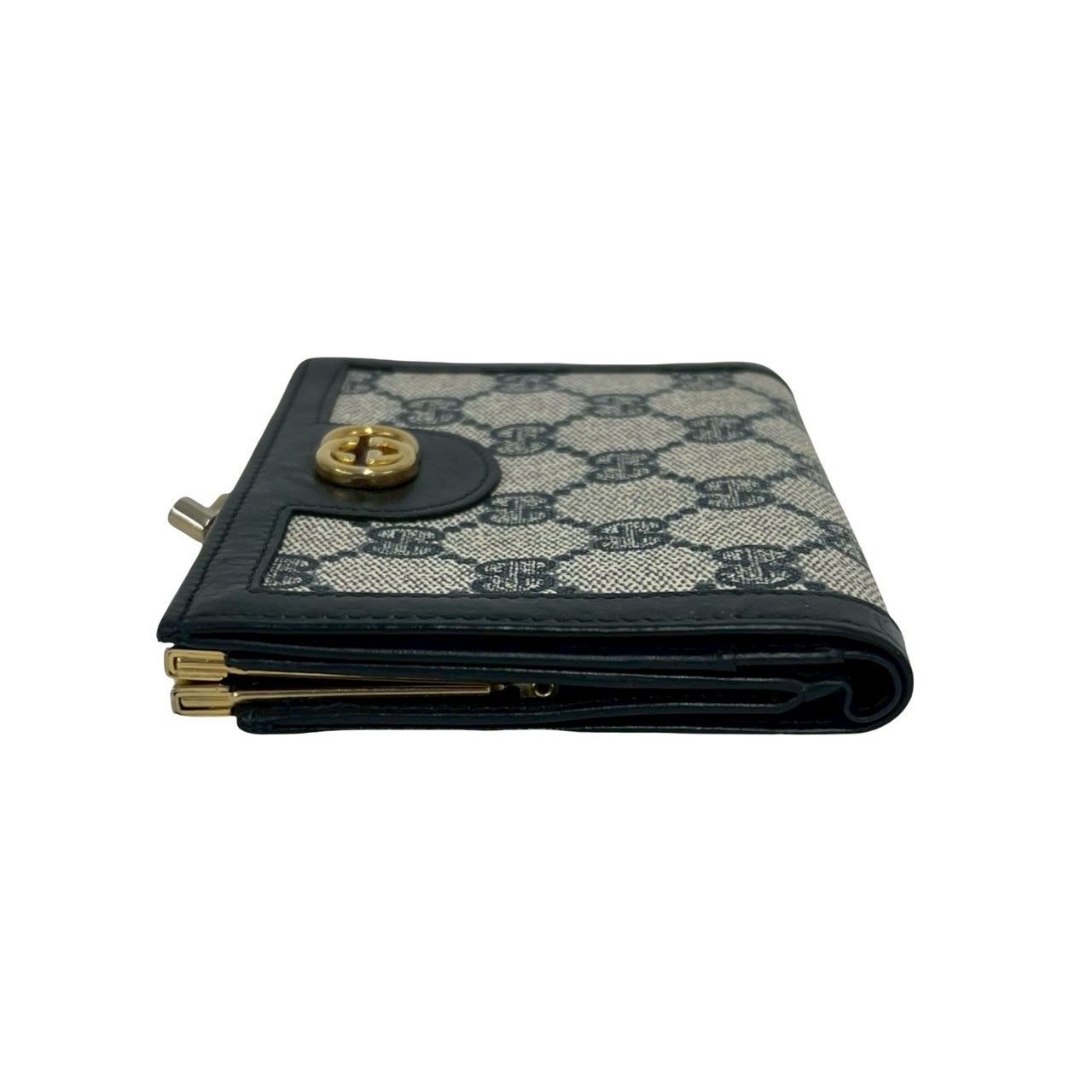 Gucci Vintage GG Logo Leather Clasp Bifold Wallet Mini Navy — view 4