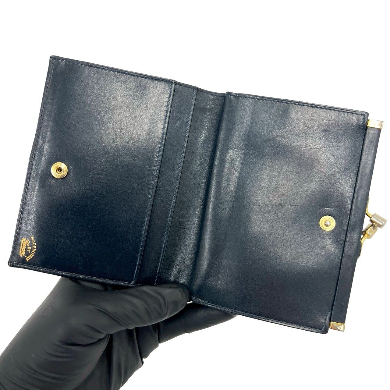 Gucci Vintage GG Logo Leather Clasp Bifold Wallet Mini Navy — view 7