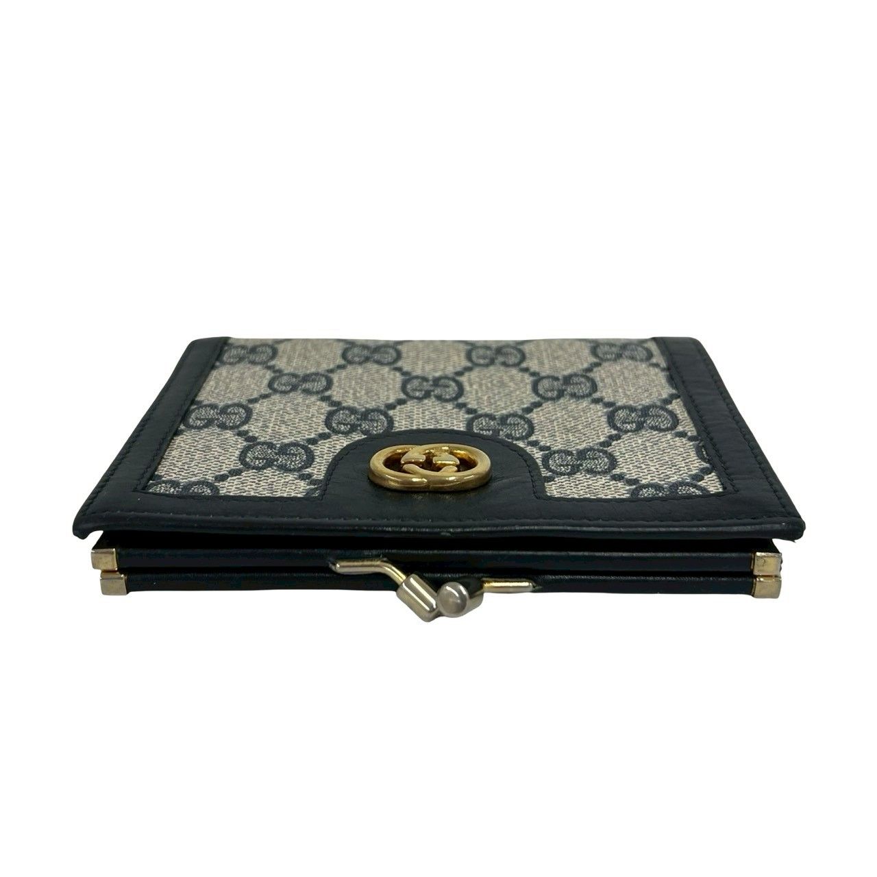 Gucci Vintage GG Logo Leather Clasp Bifold Wallet Mini Navy — view 3
