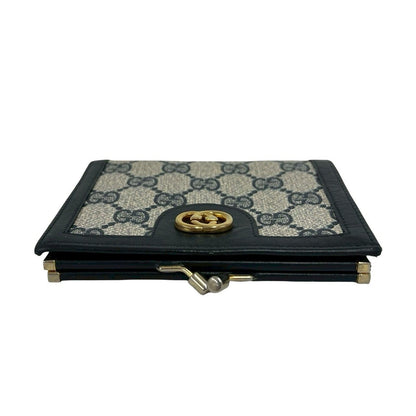 Gucci Vintage GG Logo Leather Clasp Bifold Wallet Mini Navy — view 3