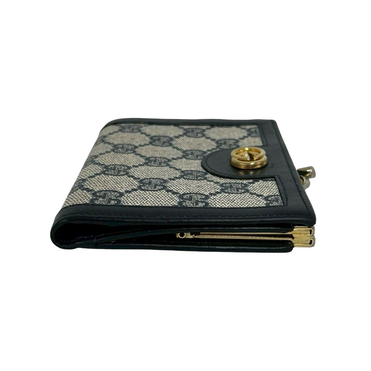 Gucci Vintage GG Logo Leather Clasp Bifold Wallet Mini Navy — view 5