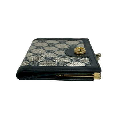 Gucci Vintage GG Logo Leather Clasp Bifold Wallet Mini Navy — view 5