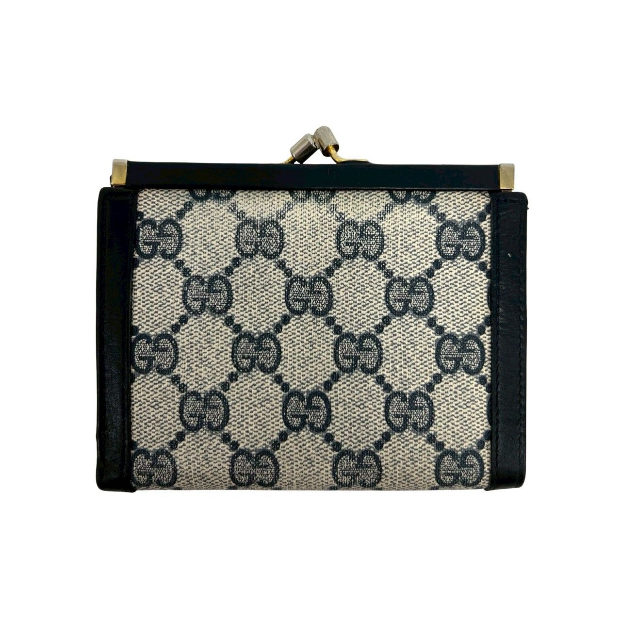 Gucci Vintage GG Logo Leather Clasp Bifold Wallet Mini Navy — view 2