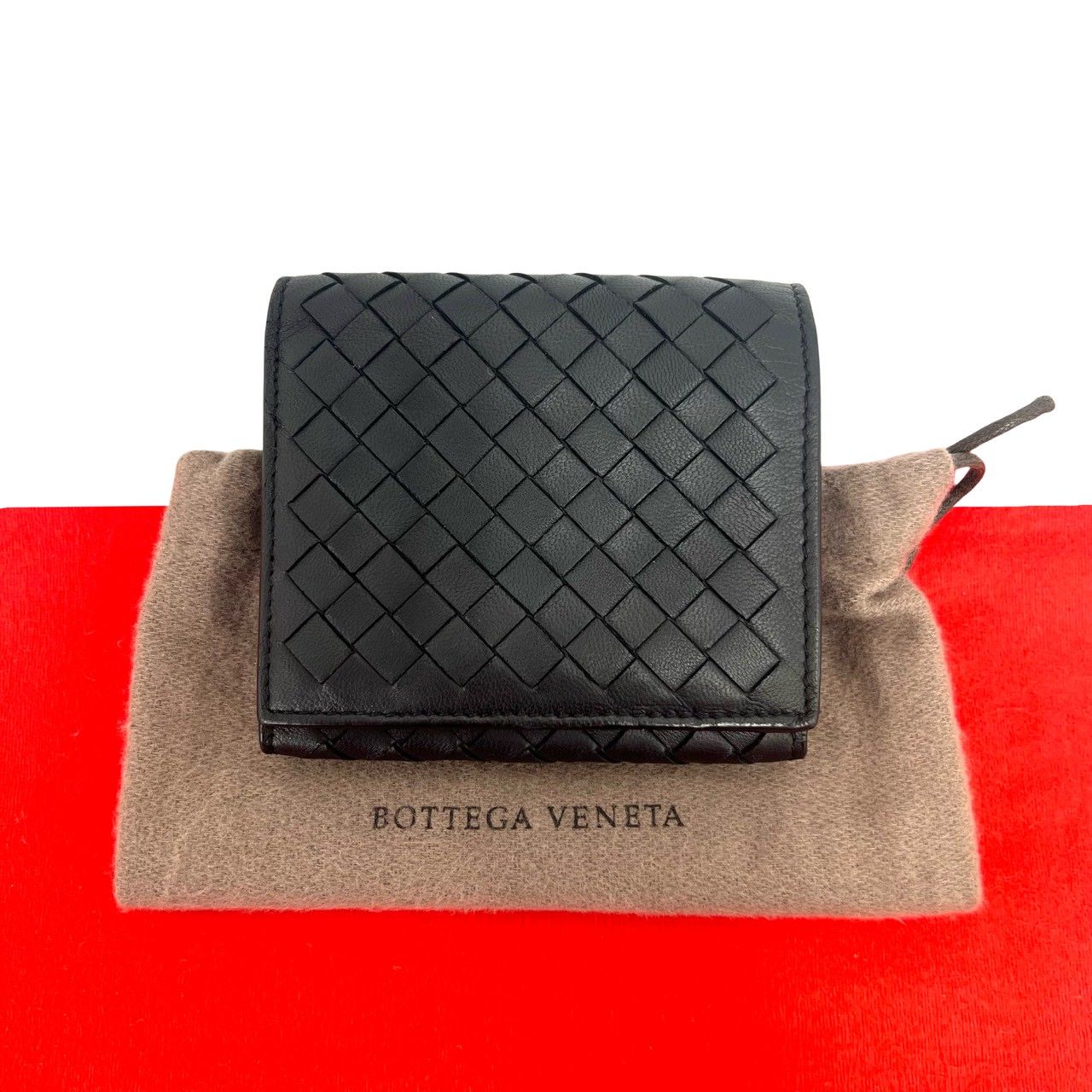 Bottega Veneta Intrecciato Leather Trifold Wallet Mini Black Handbag