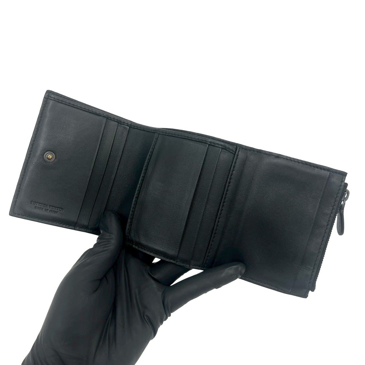 Bottega Veneta Intrecciato Leather Trifold Wallet Mini Black Handbag — view 7