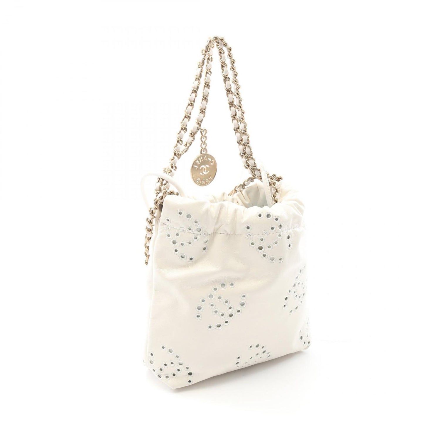 Chanel Shoulder Bag 22 Mini White Leather 22 2-Way Che — view 2