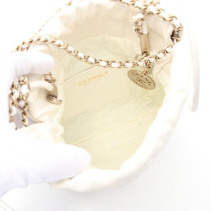 Chanel Shoulder Bag 22 Mini White Leather 22 2-Way Che — view 3