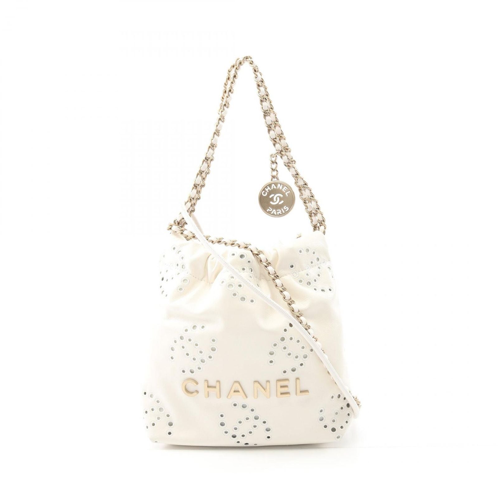 Chanel Shoulder Bag 22 Mini White Leather 22 2-Way Che