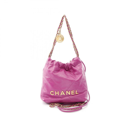 Chanel Shoulder Bag 22 Mini Purple Leather 22 Quilted 2-Way Che