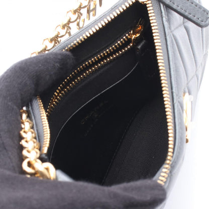 Chanel Shoulder Bag Quilted CC Logo Silver Gray Lambskin Che — view 3