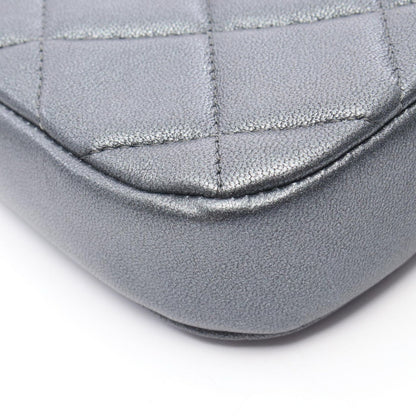 Chanel Shoulder Bag Quilted CC Logo Silver Gray Lambskin Che — view 6