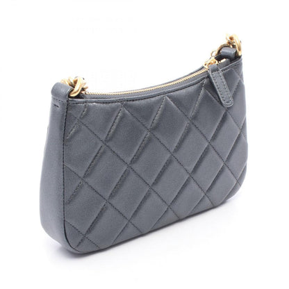 Chanel Shoulder Bag Quilted CC Logo Silver Gray Lambskin Che — view 2