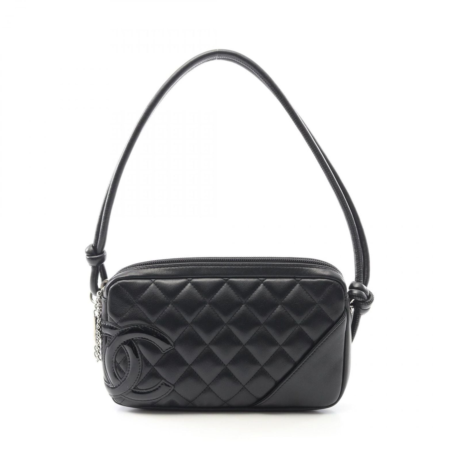 Chanel Cambon Line Black Enamel Leather Patent Shoulder Bag
