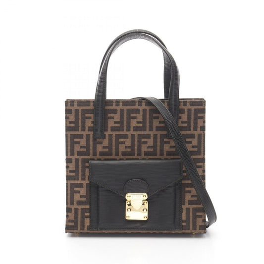 Fendi Handbag Black Khaki Canvas Leather 2-Way