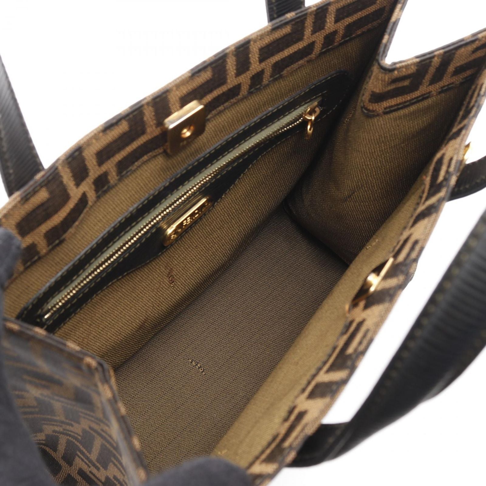 Fendi Handbag Black Khaki Canvas Leather 2-Way — view 3