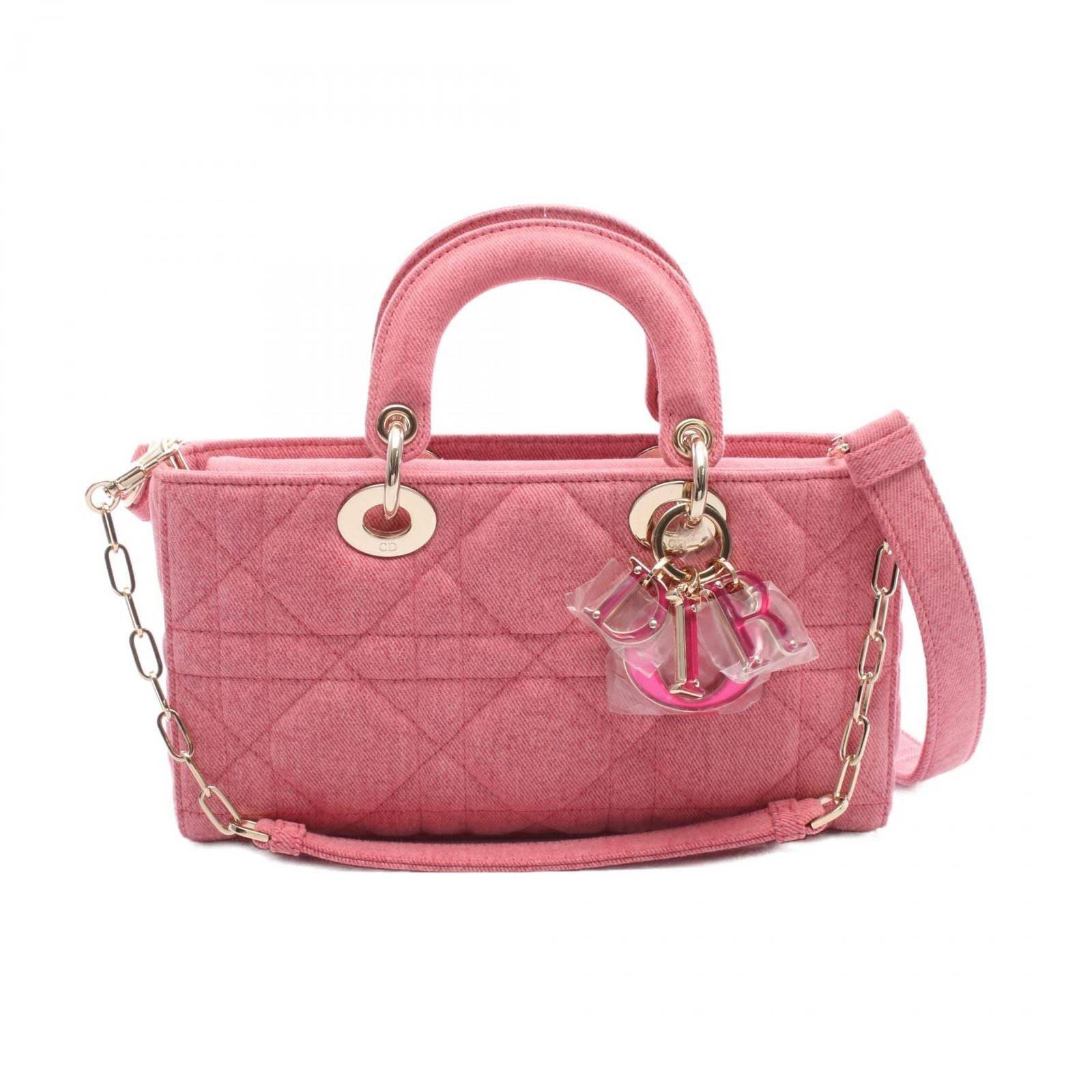 Dior Dio Handbag D-joy Midi Cannage Pink Denim