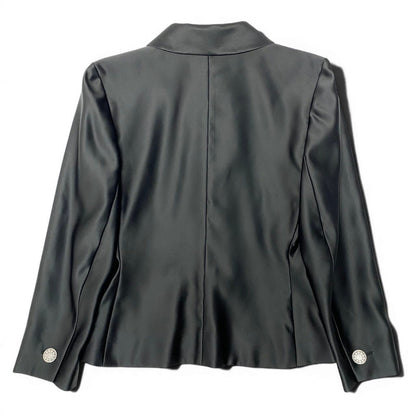Saint Laurent Yves Satin Jacket Shirt Long Sleeve Gloss Black — view 2