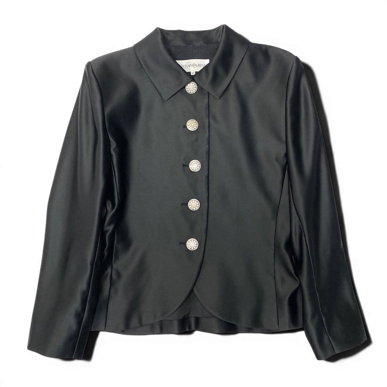 Saint Laurent Yves Satin Jacket Shirt Long Sleeve Gloss Black