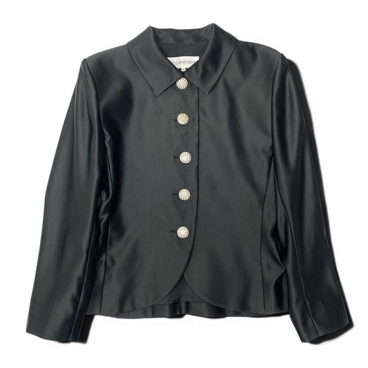 Saint Laurent Yves Satin Jacket Shirt Long Sleeve Gloss Black