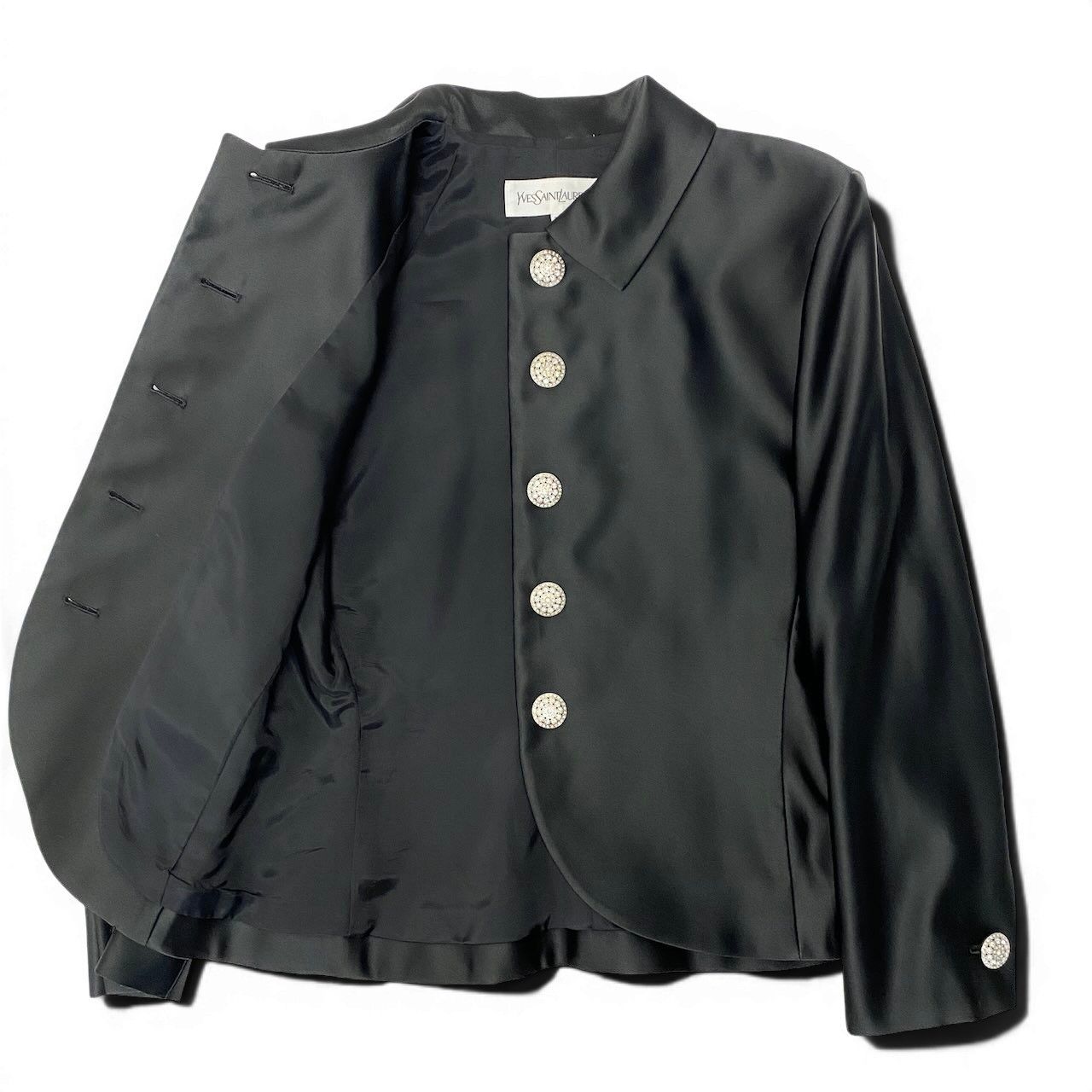 Saint Laurent Yves Satin Jacket Shirt Long Sleeve Gloss Black — view 3