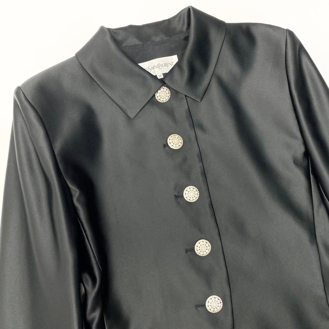 Saint Laurent Yves Satin Jacket Shirt Long Sleeve Gloss Black — view 4