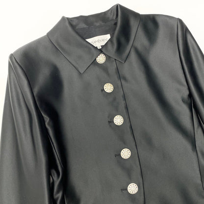 Saint Laurent Yves Satin Jacket Shirt Long Sleeve Gloss Black — view 4