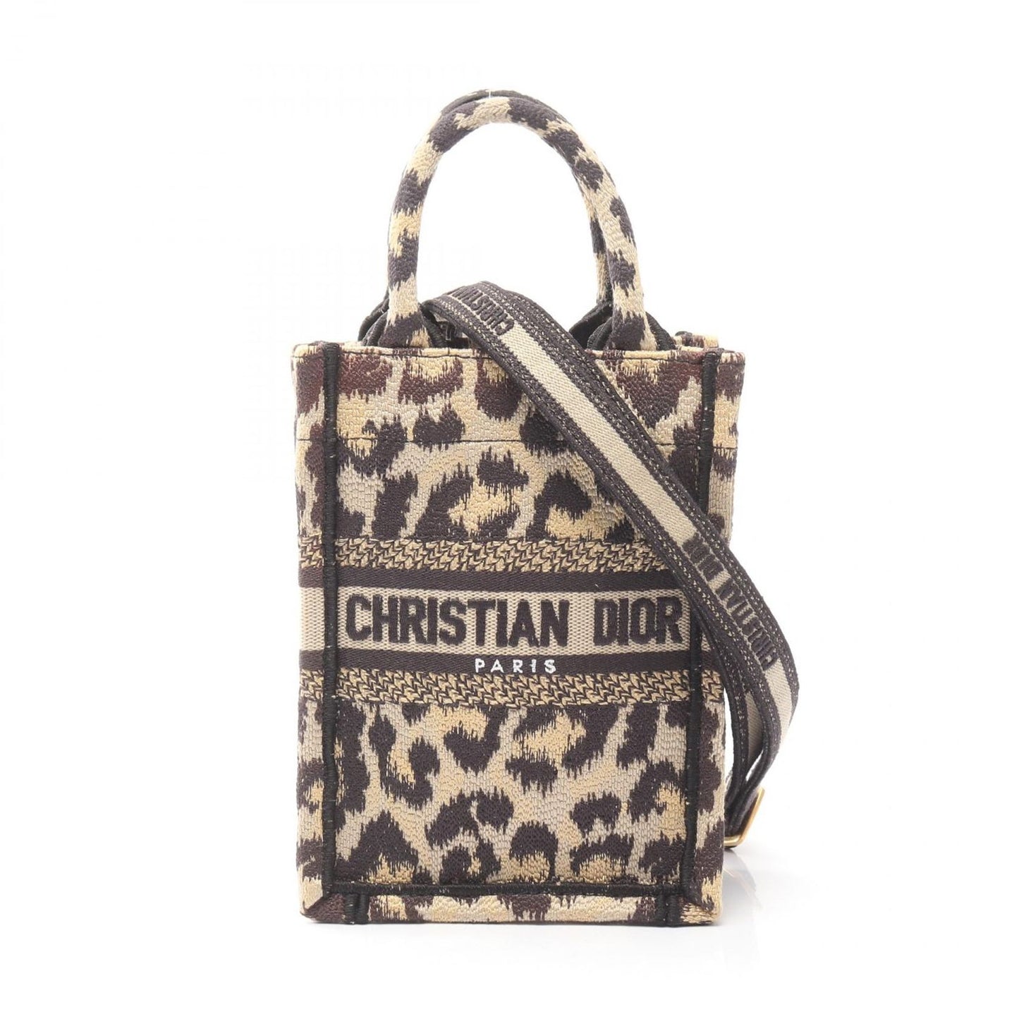 Dior Dio Handbag Book Tote Mini Black Beige Canvas