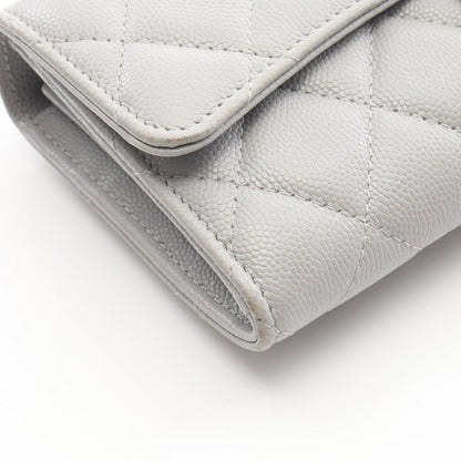 Chanel Bifold Wallet Classic Long Flap Quilted Gray Caviar Leather Zip — view 9
