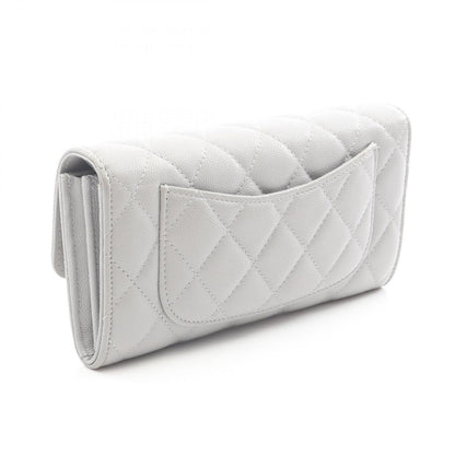 Chanel Bifold Wallet Classic Long Flap Quilted Gray Caviar Leather Zip — view 2