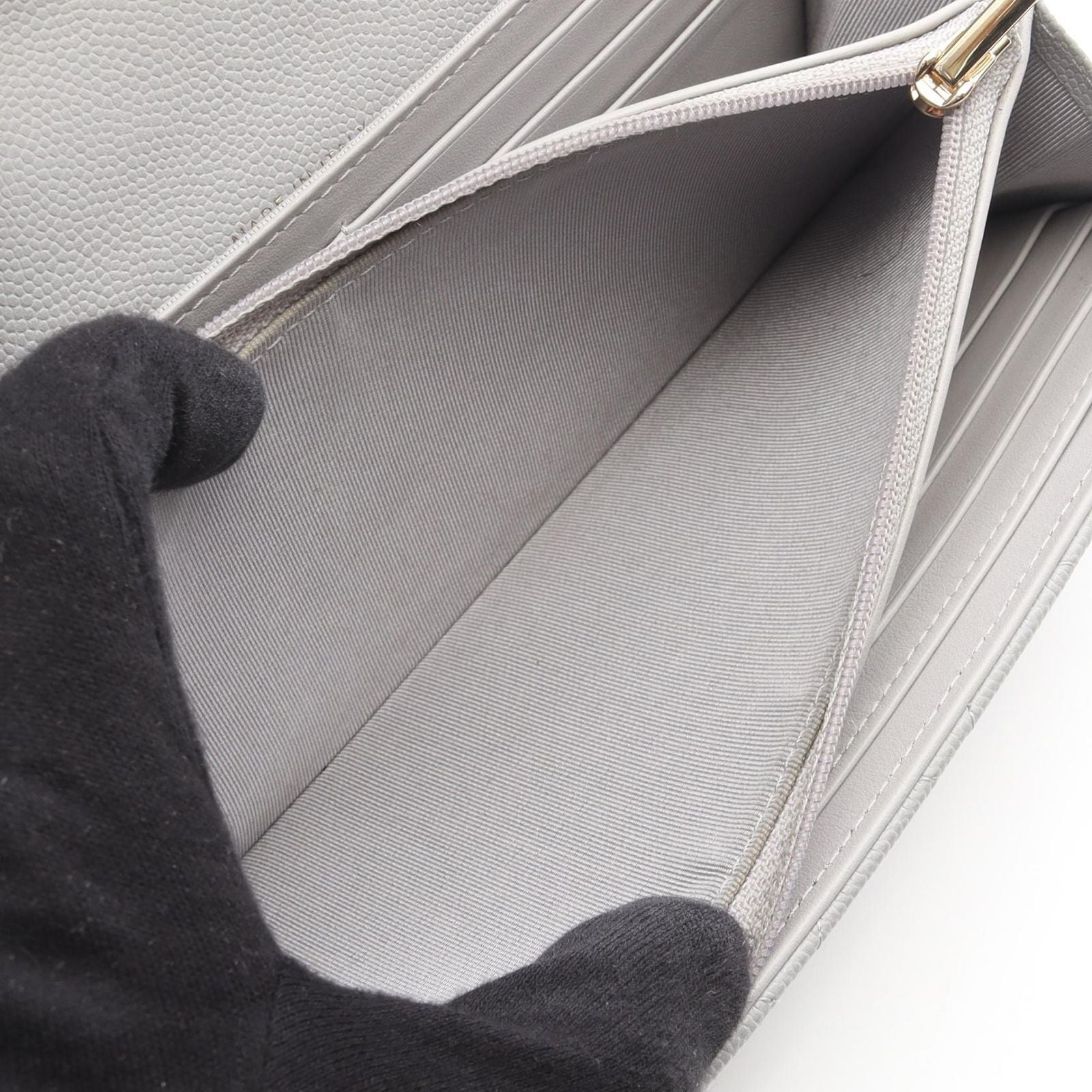 Chanel Bifold Wallet Classic Long Flap Quilted Gray Caviar Leather Zip — view 6