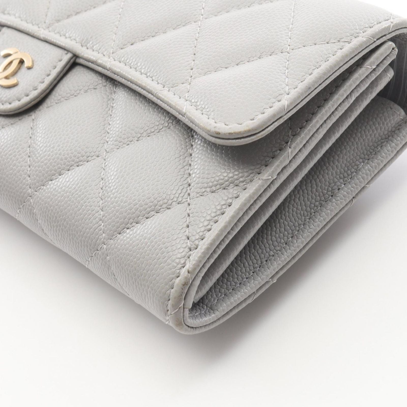 Chanel Bifold Wallet Classic Long Flap Quilted Gray Caviar Leather Zip — view 8