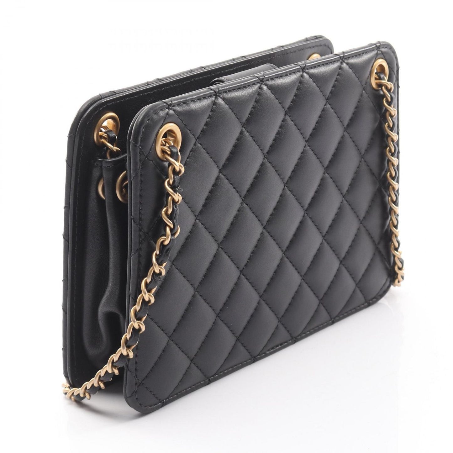 Chanel Shoulder Bag Quilted CC Logo Black Lambskin Smo Acco Dion Che Nsholda — view 2