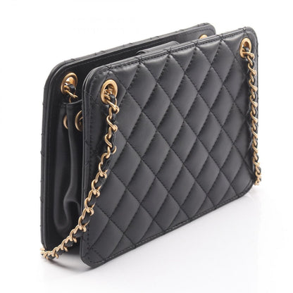 Chanel Shoulder Bag Quilted CC Logo Black Lambskin Smo Acco Dion Che Nsholda — view 2