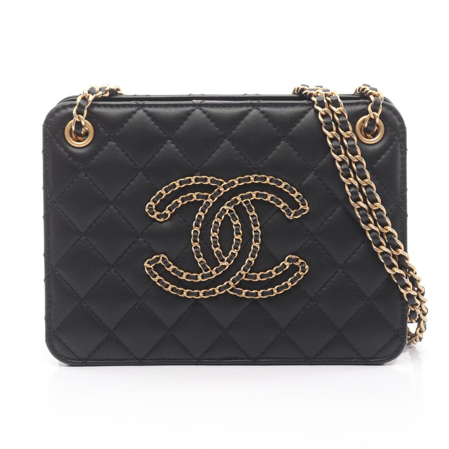 Chanel Shoulder Bag Quilted CC Logo Black Lambskin Smo Acco Dion Che Nsholda