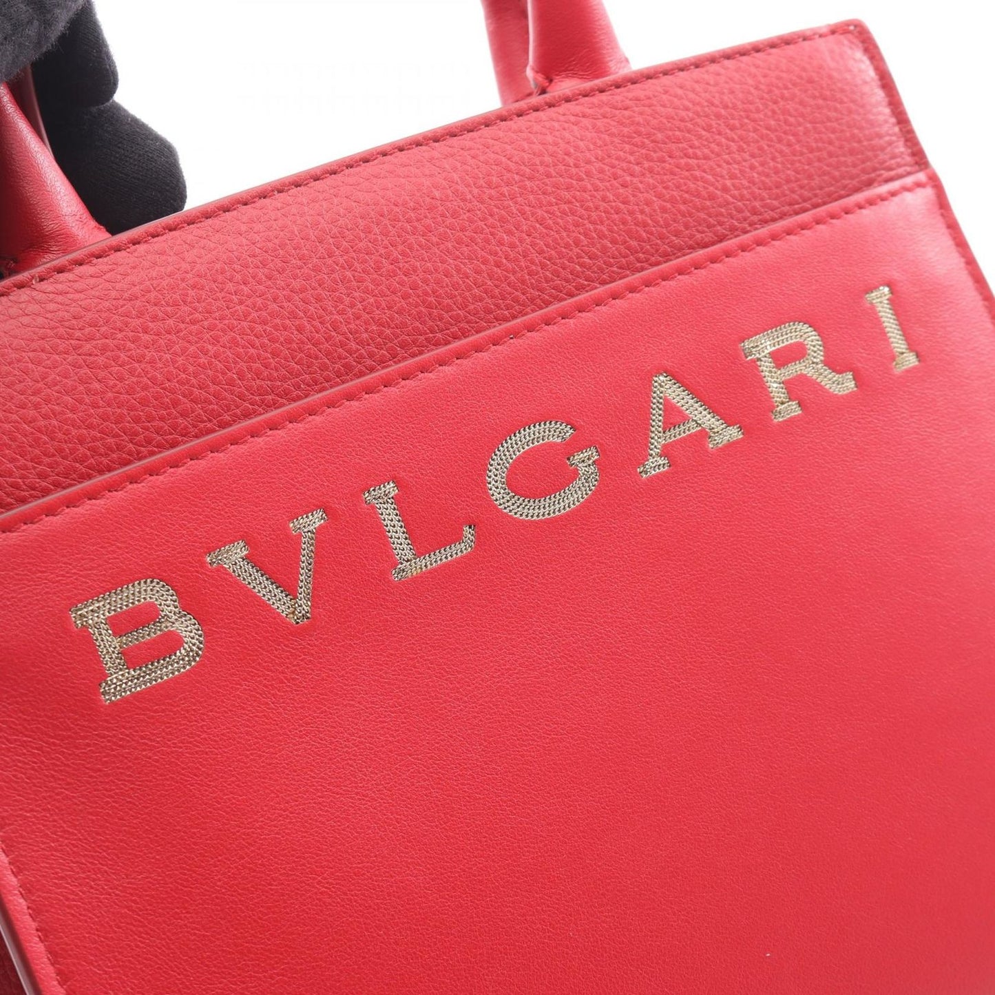 Bvlgari Handbag Red Leather Logo Tote — view 6