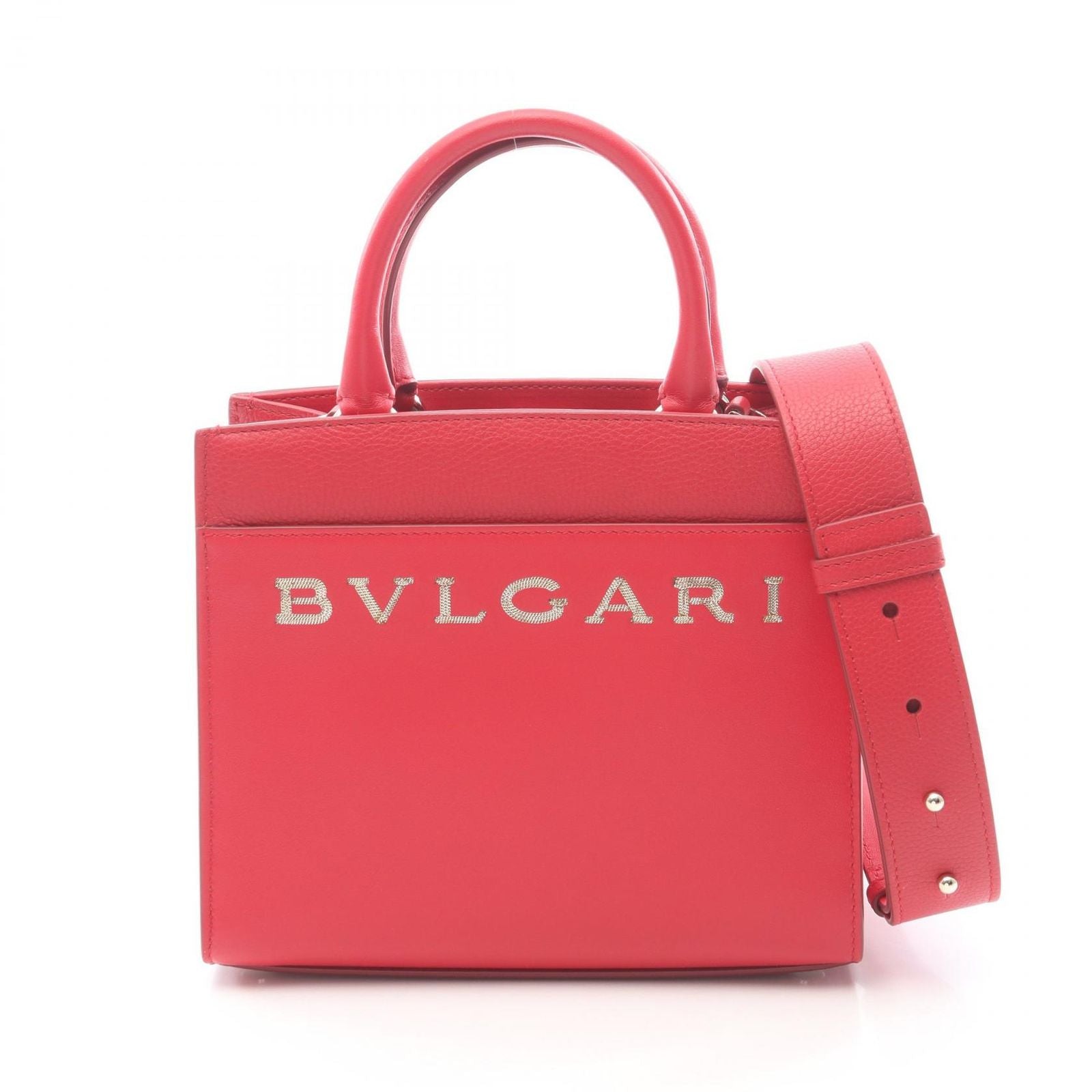 Bvlgari Handbag Red Leather Logo Tote