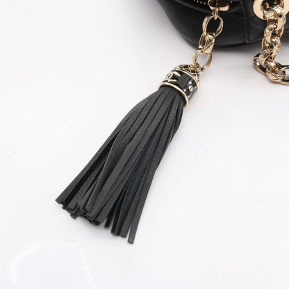 Chanel Shoulder Bag Diana Flap Quilted Black Lambskin Fringe Mini Che on — view 9