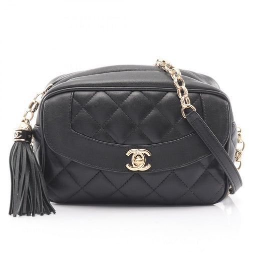 Chanel Shoulder Bag Diana Flap Quilted Black Lambskin Fringe Mini Che on