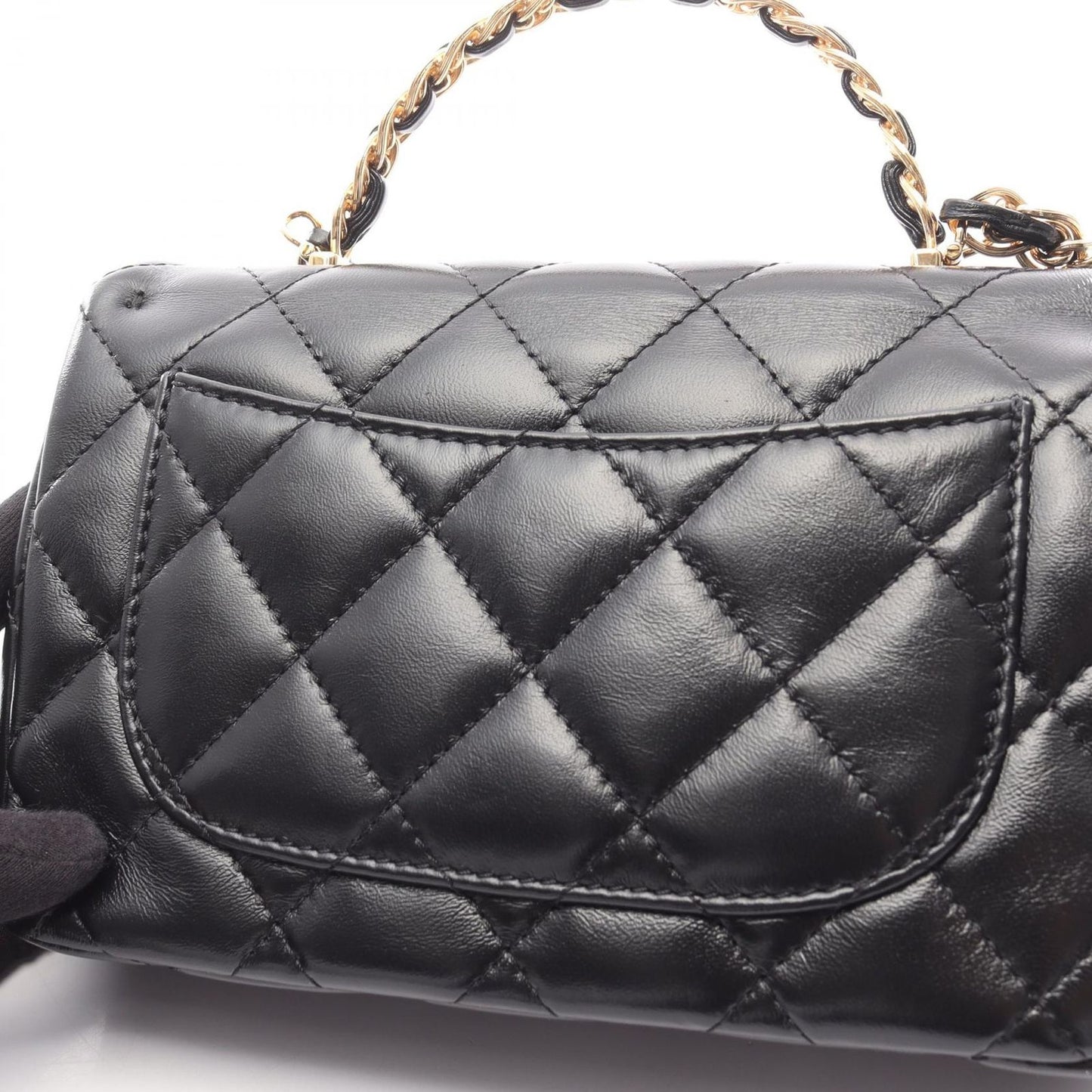 Chanel Shoulder Bag Quilted Small Lutop Handle Black Leather Top 2-Way Chang — view 7