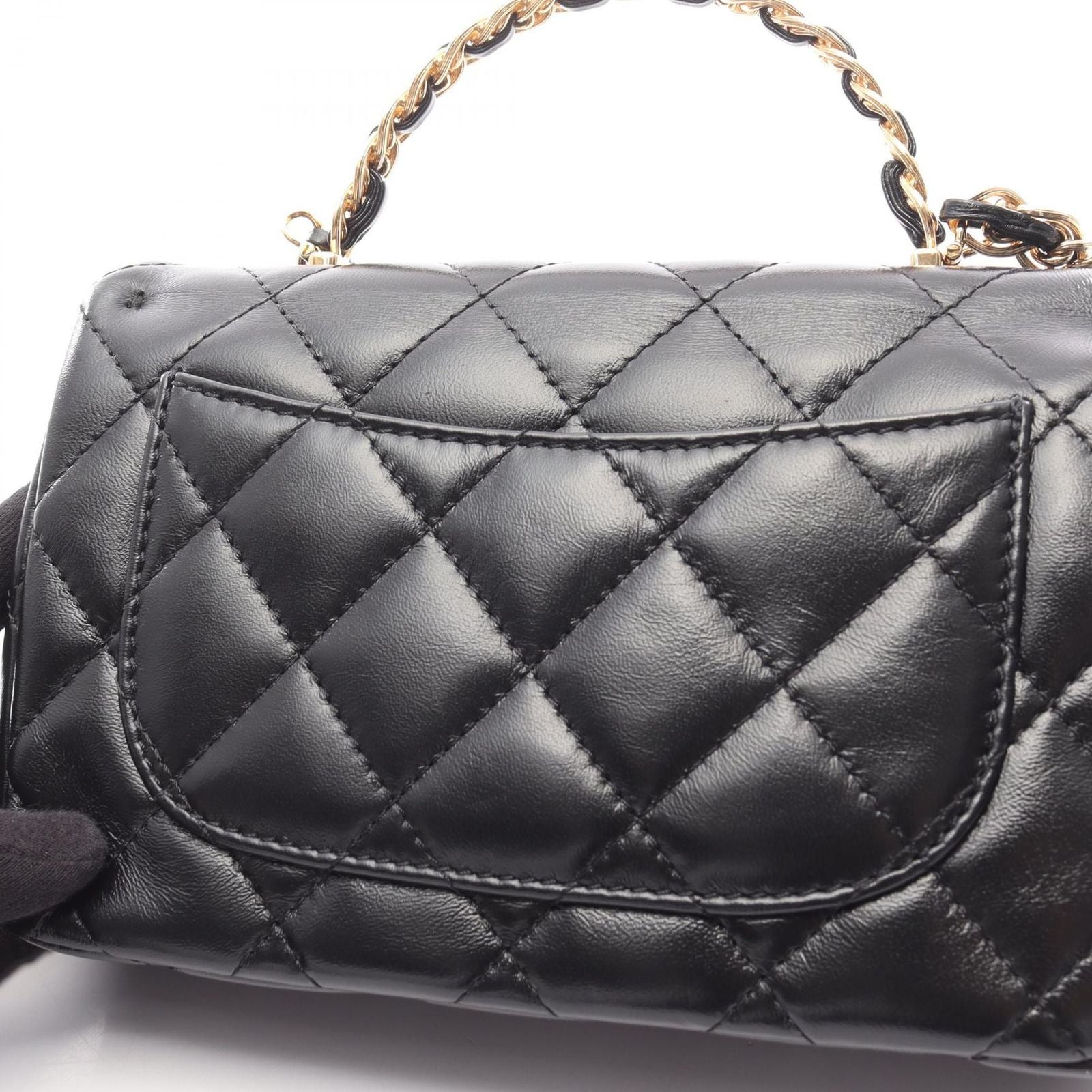 Chanel Shoulder Bag Quilted Small Lutop Handle Black Leather Top 2-Way Chang — view 7