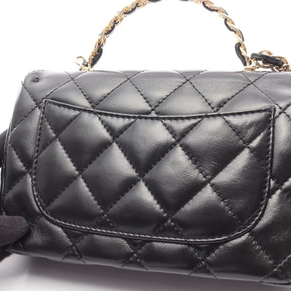 Chanel Shoulder Bag Quilted Small Lutop Handle Black Leather Top 2-Way Chang — view 7