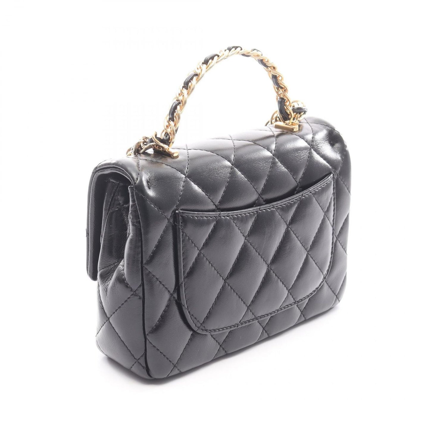 Chanel Shoulder Bag Quilted Small Lutop Handle Black Leather Top 2-Way Chang — view 2