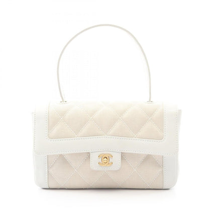 Chanel Handbag Wild Stitch Natural White Canvas Leather Quilted
